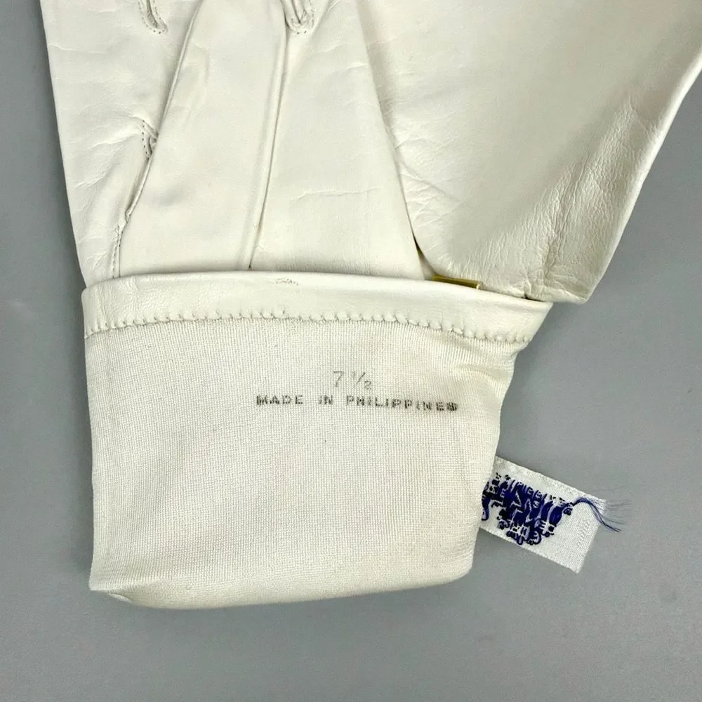NWT Miss Aris White Ivory Leather Gloves Silk Lining Vintage size 7,5